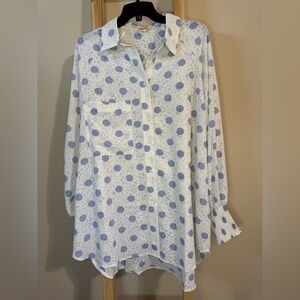 Mazik White Button-Down Blouse with Light Blue Polka Dots